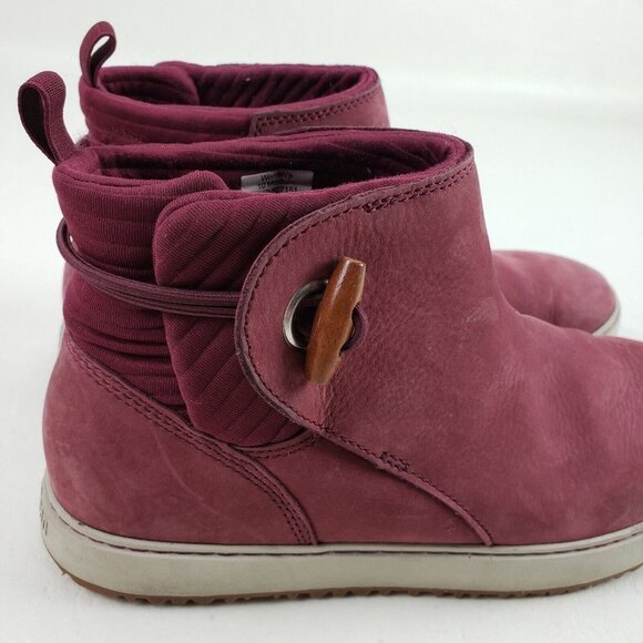 LL Bean Mountainside Toggle Boots Womens 10 Red Nubuck Leather Ankle Pull On - Picture 13 of 13